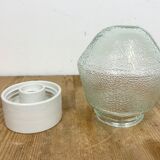 Vintage white porcelain ceiling light with frosted glass , 1970s