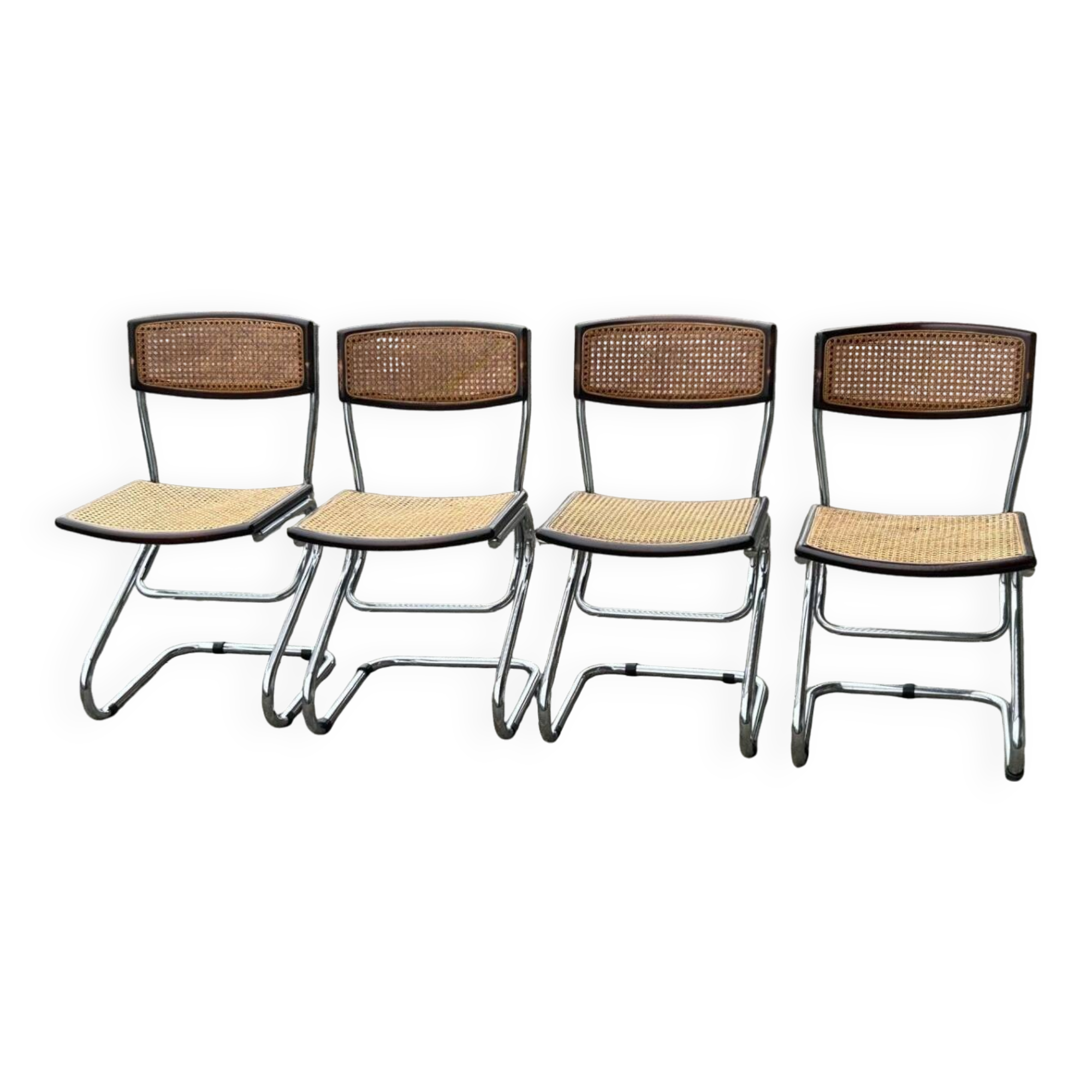 Set of Four Vintage Italian Tubular Chairs Bauhaus Style Marcel Breuer Circa 1970