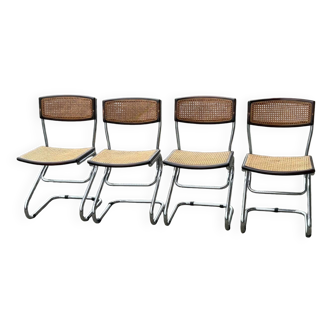 Set of Four Vintage Italian Tubular Chairs Bauhaus Style Marcel Breuer Circa 1970