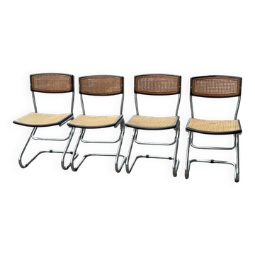 Set of Four Vintage Italian Tubular Chairs Bauhaus Style Marcel Breuer Circa 1970