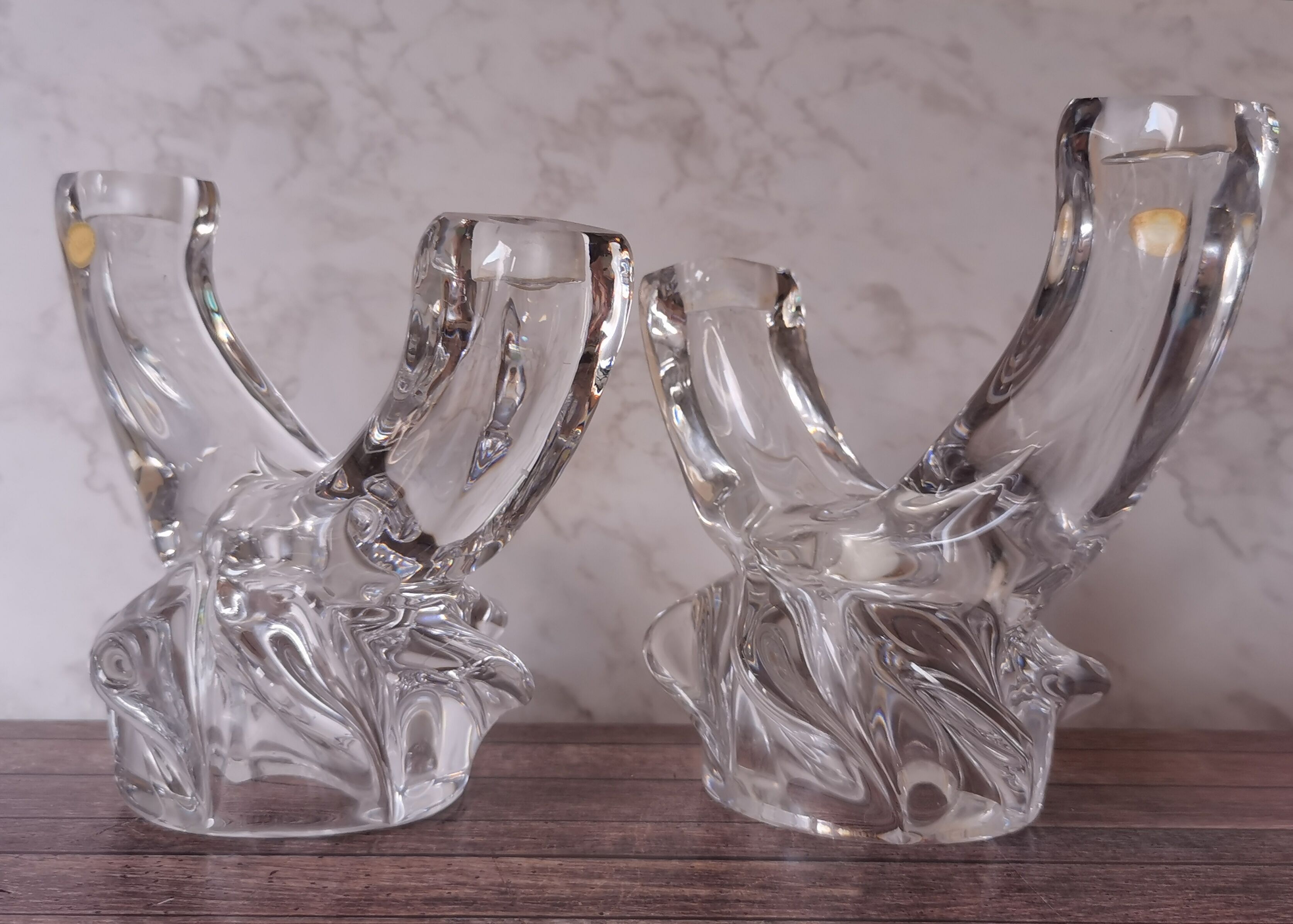 Pair of candle holders two crystal branches