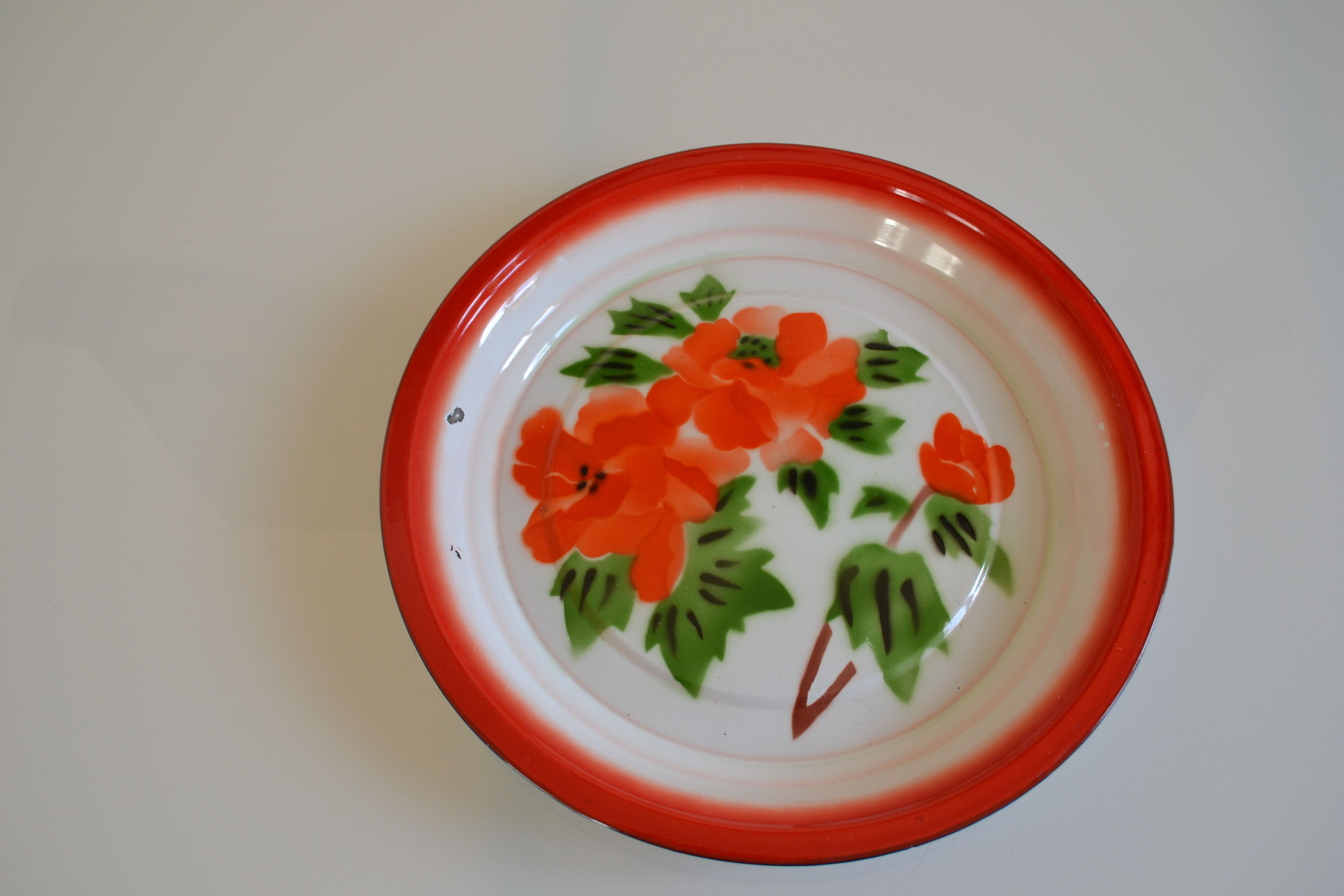 Vintage sheet metal enamelled floral tray