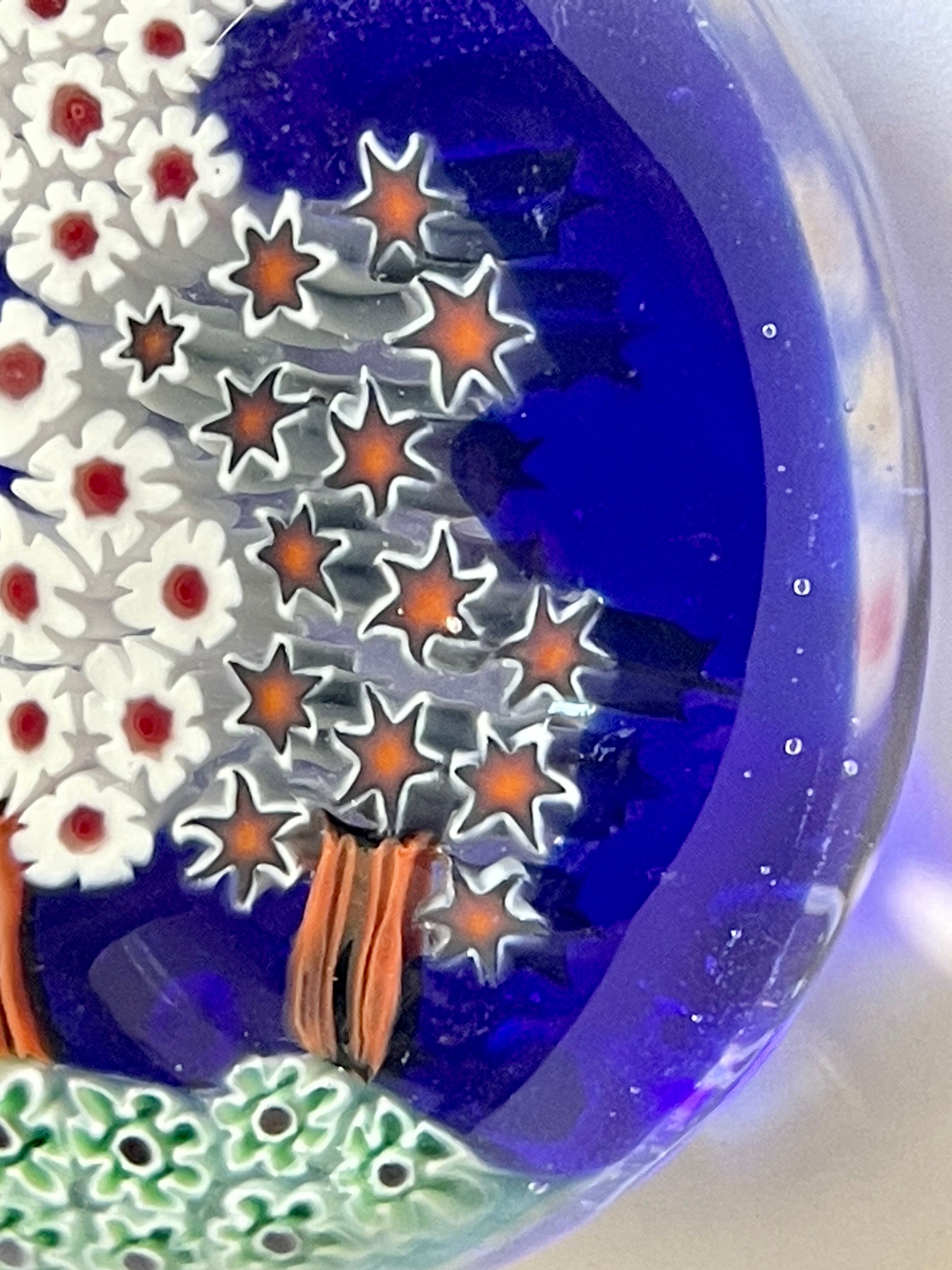 Millefiori Murano parchment paperweight signed