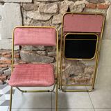 pair of Lafuma folding chairs reupholstered Rose