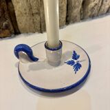 Bougeoir céramique blanc avec fleurs bleues