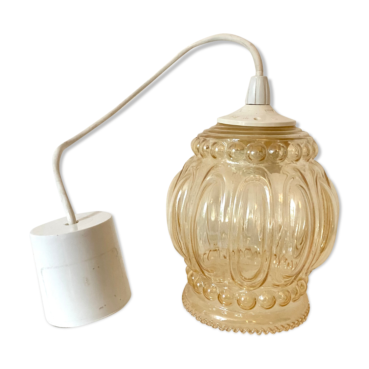 Vintage bubble amber glass pendant lamp