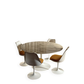 Tulip Knoll Table Saarinen + 4 chairs – Vintage design – Calacatta marble