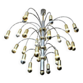 Lustre post moderniste à 24 feux en métal chromé et doré, Allemagne, 1970