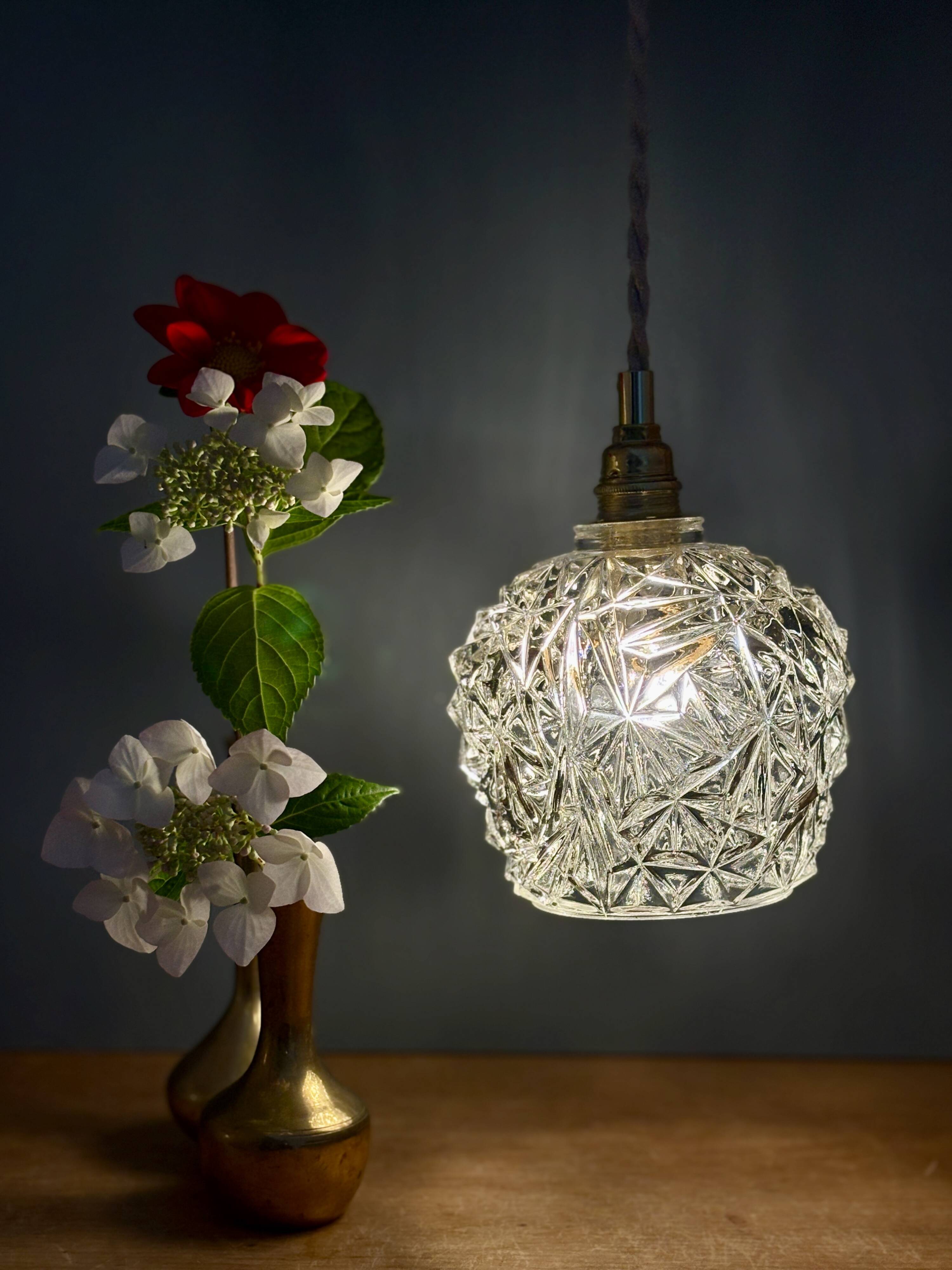 Vintage moulded glass suspension globe