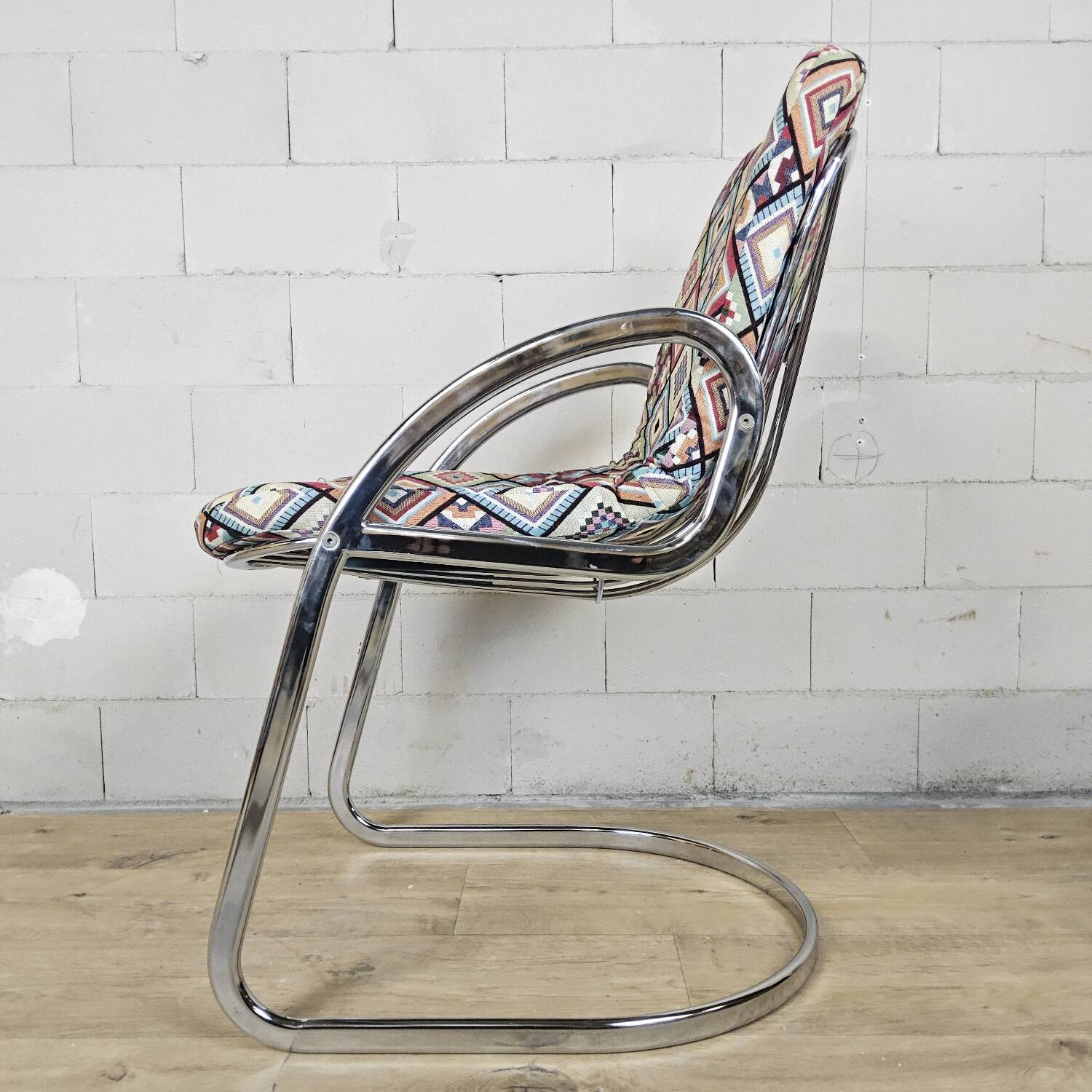 Vintage Gastone Rinaldi chrome & smoked glass dining table + chairs