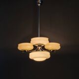 Bauhaus Chandelier Czechoslovakia 1930s Milk Glass Chrome Pendant