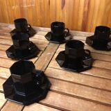 Series of 6 cups & saucers esso collection noire france vintage #a538