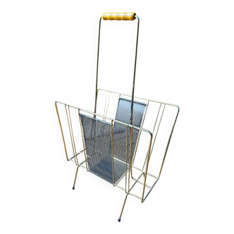 Porte revues métal noir et laiton années 60