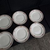 Set of 6 vintage flat plates, 23 cm, Longwy brand, Mireille pattern.