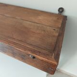 Antique wall shelf in solid chestnut with butcher's hooks