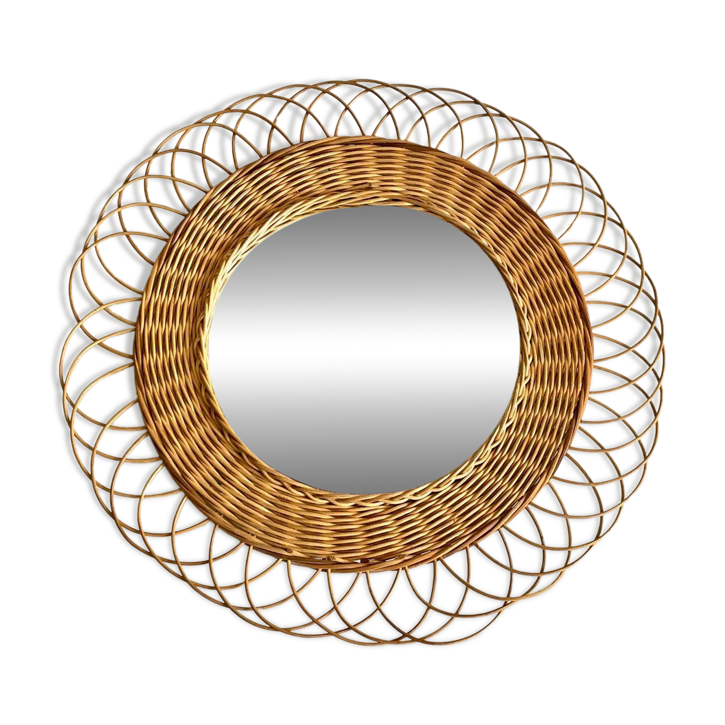Miroir soleil en rotin vintage