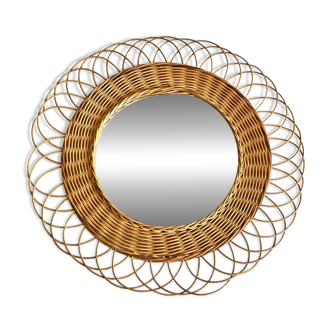 Miroir soleil en rotin vintage