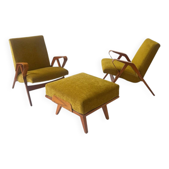 Paire de fauteuils avec repose-pieds par František Jirák pour Tatra, 1960
