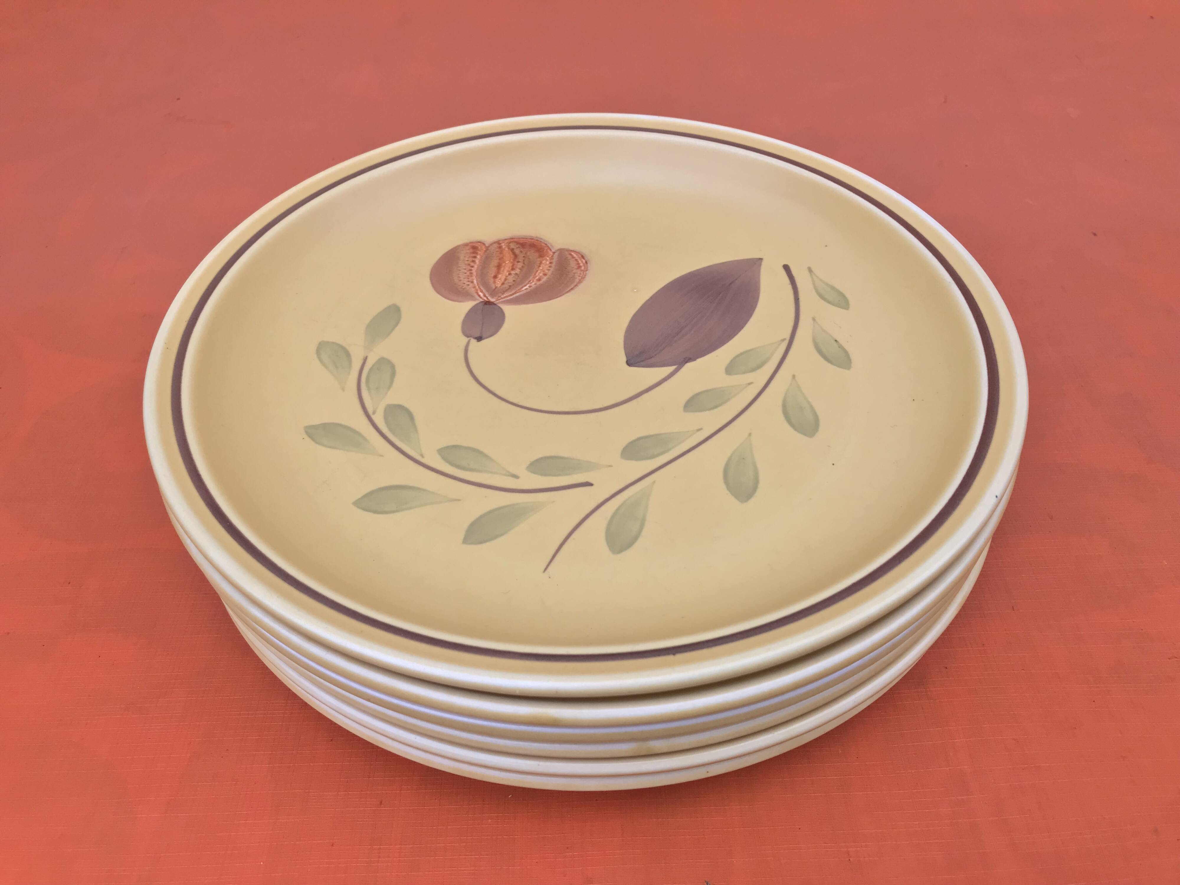 1960s 6 flat plates Ateliers du Revernay France (Digoin Saône-et-Loire) Matte stoneware