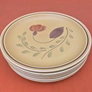 1960s 6 flat plates Ateliers du Revernay France (Digoin Saône-et-Loire) Matte stoneware