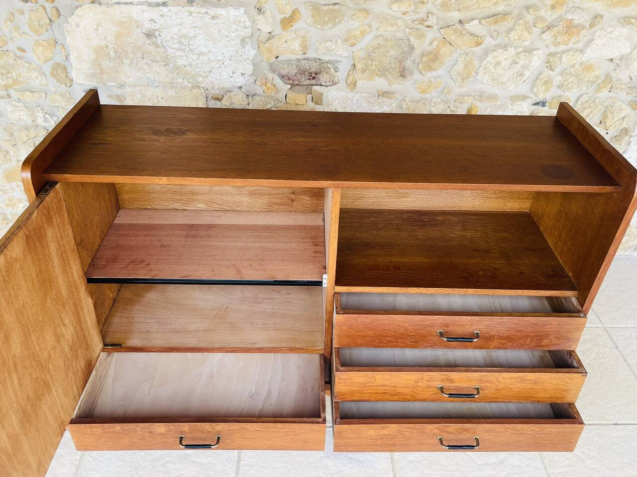 Oak storage unit, splayed legs circa 1950s