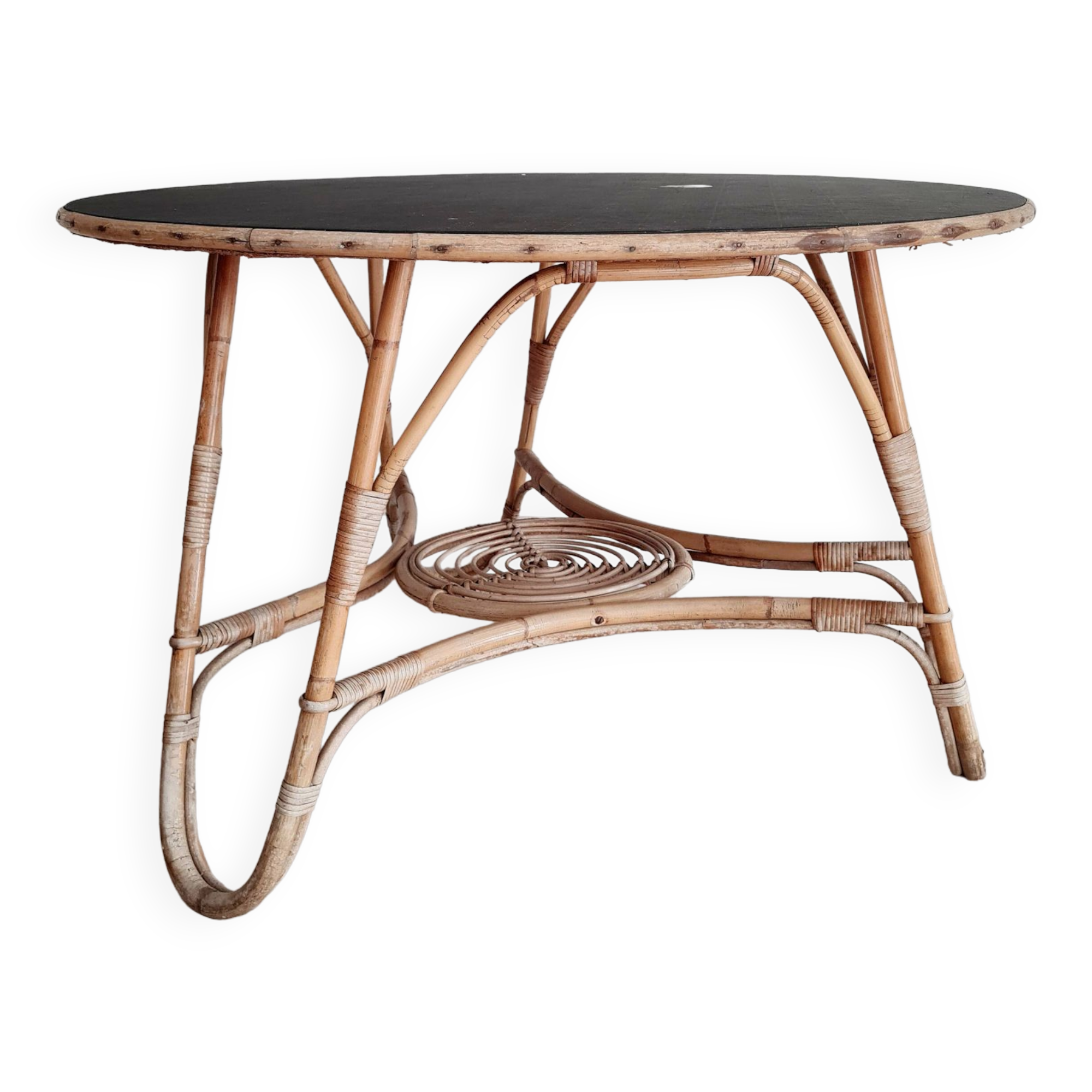 1960s tripod rattan dining table