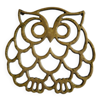 Vintage openwork brass trivet in the shape of an owl or owl