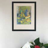 Watercolor by georges zelter, 1938-1987. still life with pitcher