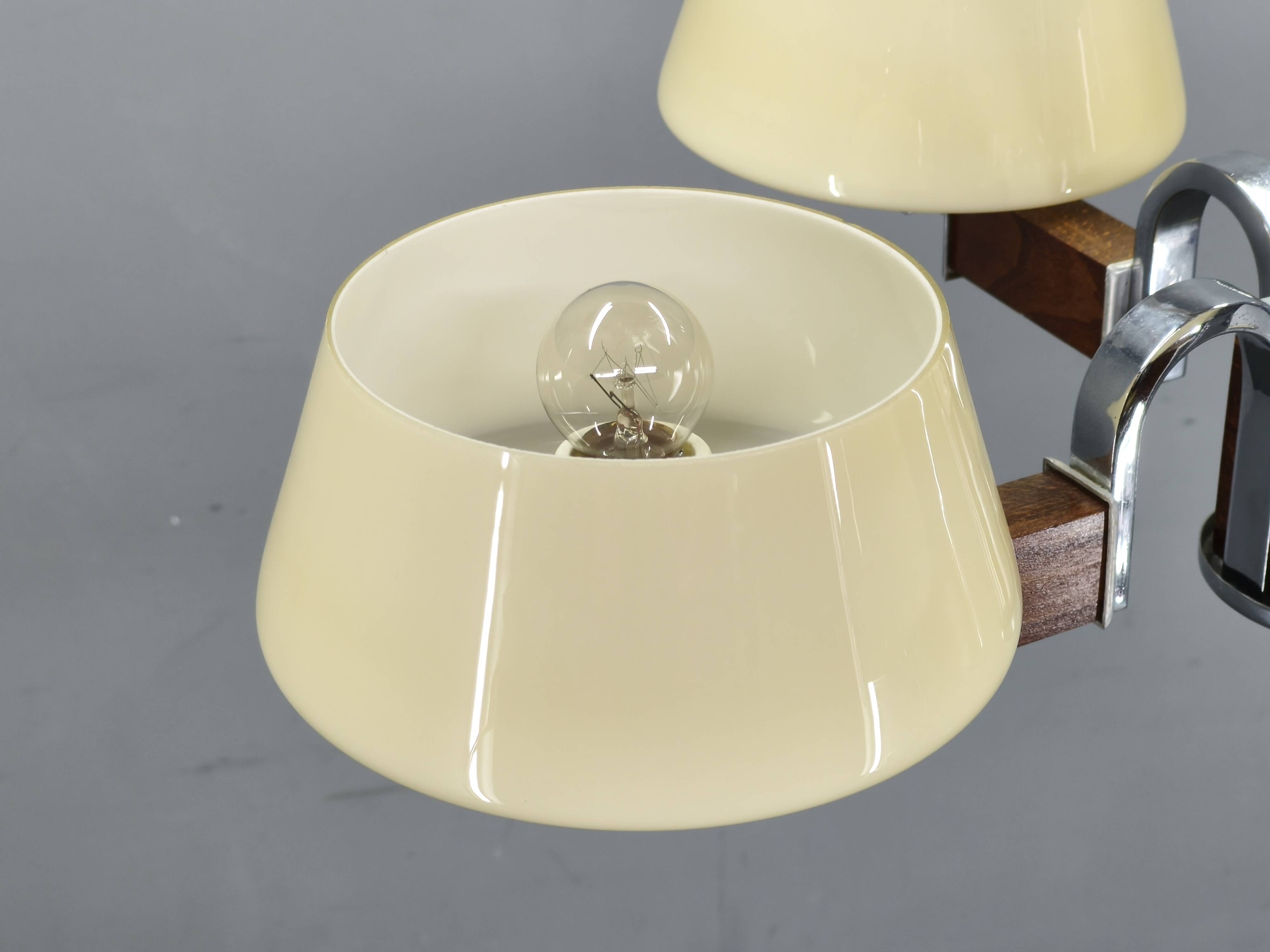 Art Deco Chandelier in Chrome, Wood and Glass, Czechoslovakia