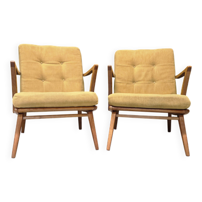 Paire de fauteuils vintage Scandinave 1960 hêtre courbé