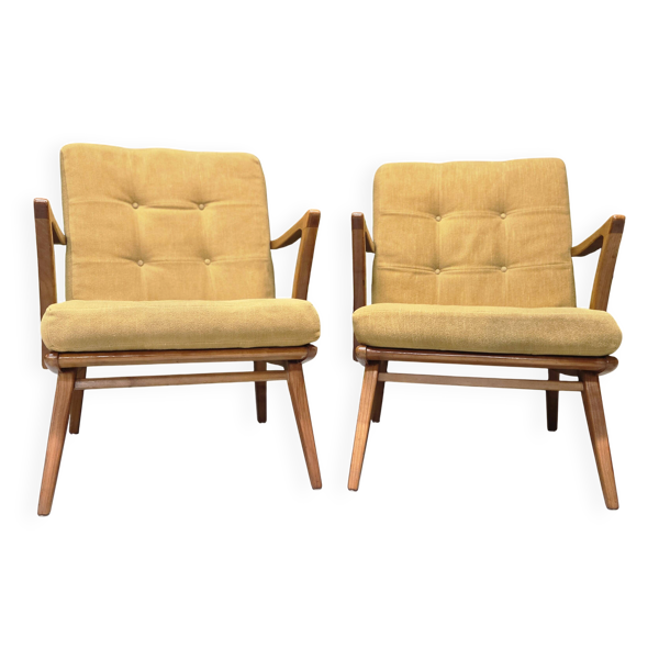 Paire de fauteuils vintage Scandinave 1960 hêtre courbé