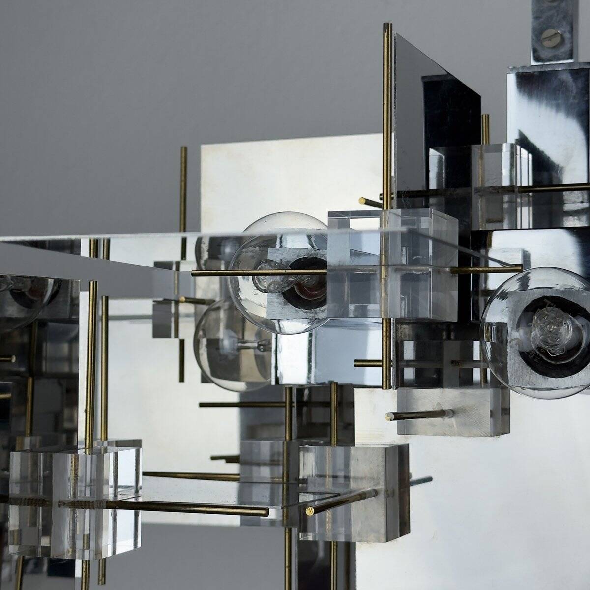 Vintage metal chandelier by Gaetano Sciolari, Italy, 1950s