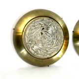 Stilux Milano, Mid-Century gild and glass ceiling lamps or sconces. Set of two