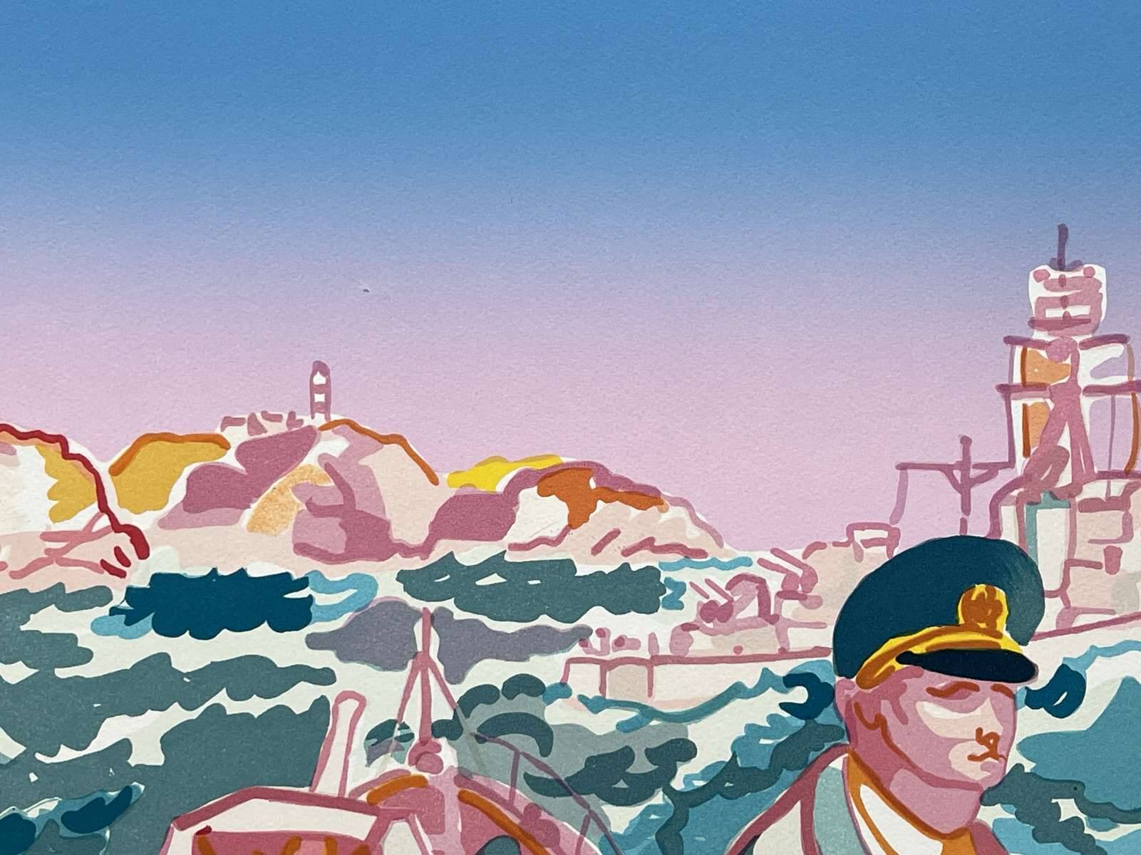 Lithograph by Charles Lapicque (1898-1988) - Maneuvers in the harbour of Brest
