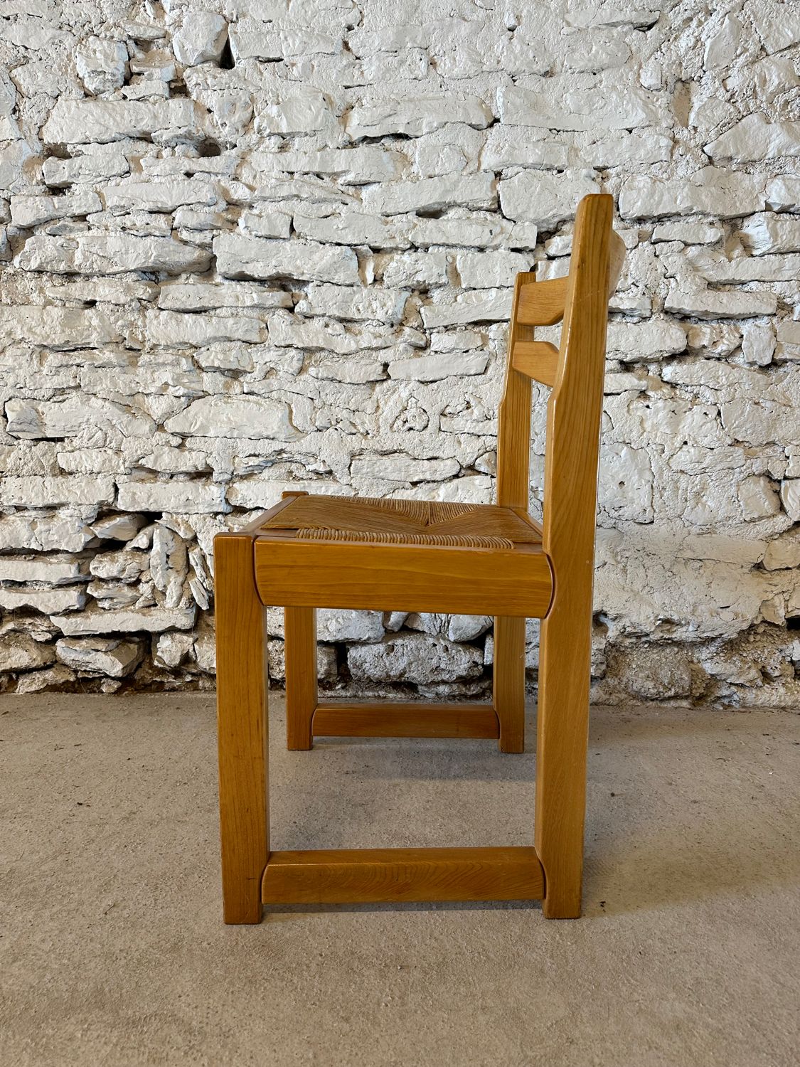 6 Regain House chairs - Elm and straw - 1980 - Vintage - Brutalist