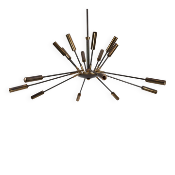 Rare Stilnovo 16-Arm Brass Sputnik Chandelier – 92 cm Diameter – Italy, 195