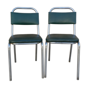 Paire de chaises modernistes en métal chromé et Skaï