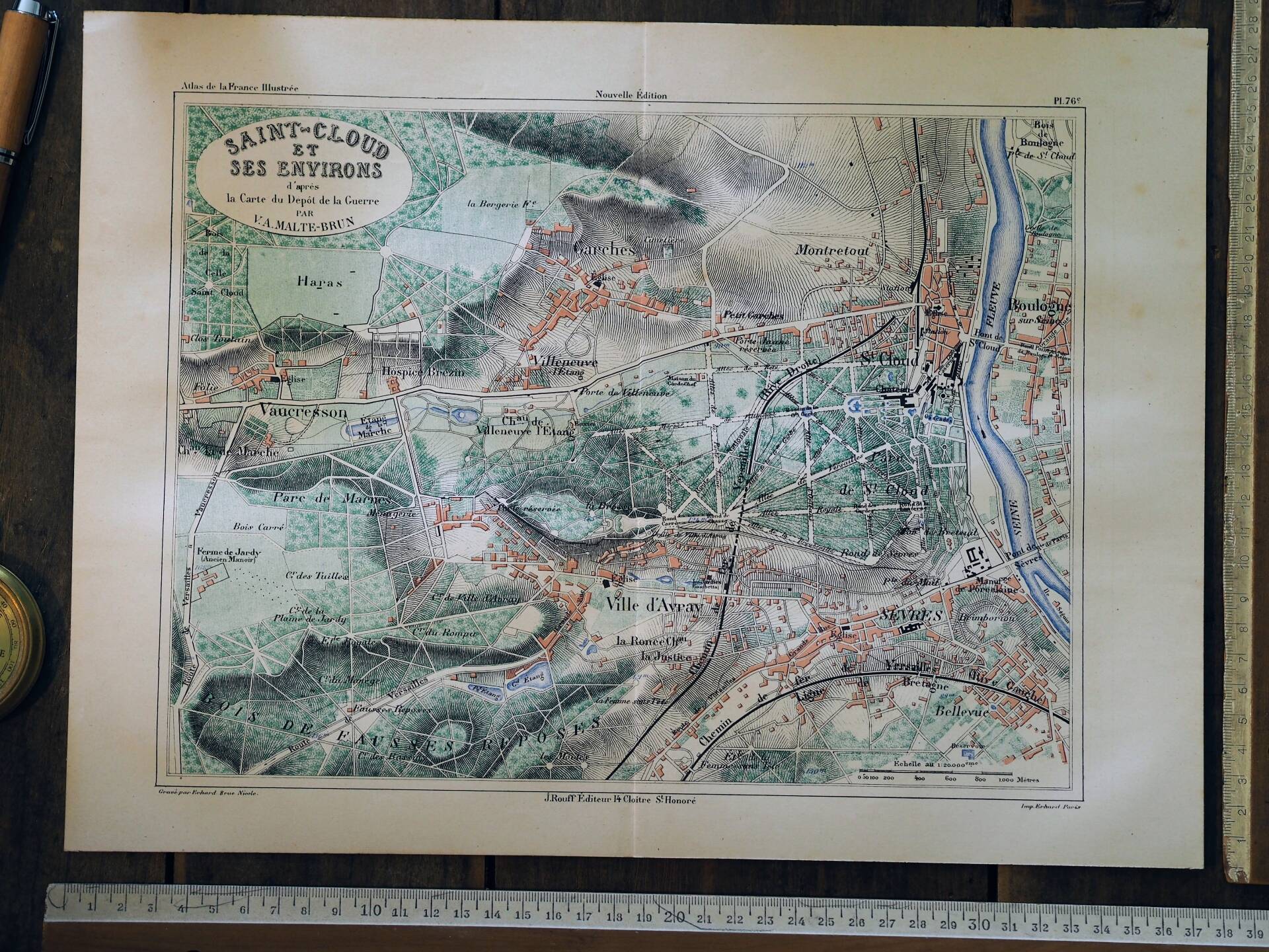 Saint-Cloud et ses environs, carte ancienne imprimée en 1883.
