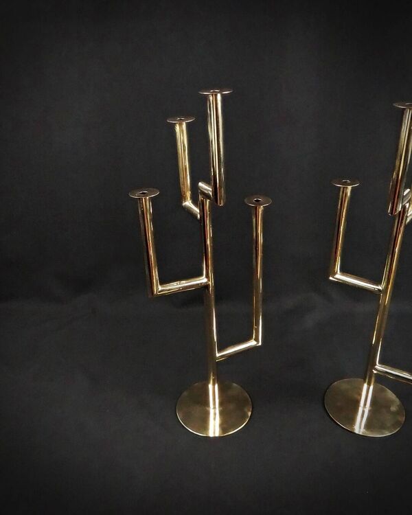 Paire de candélabres Karl Hagenauer Wiener Werkstätte en laiton doré 1930