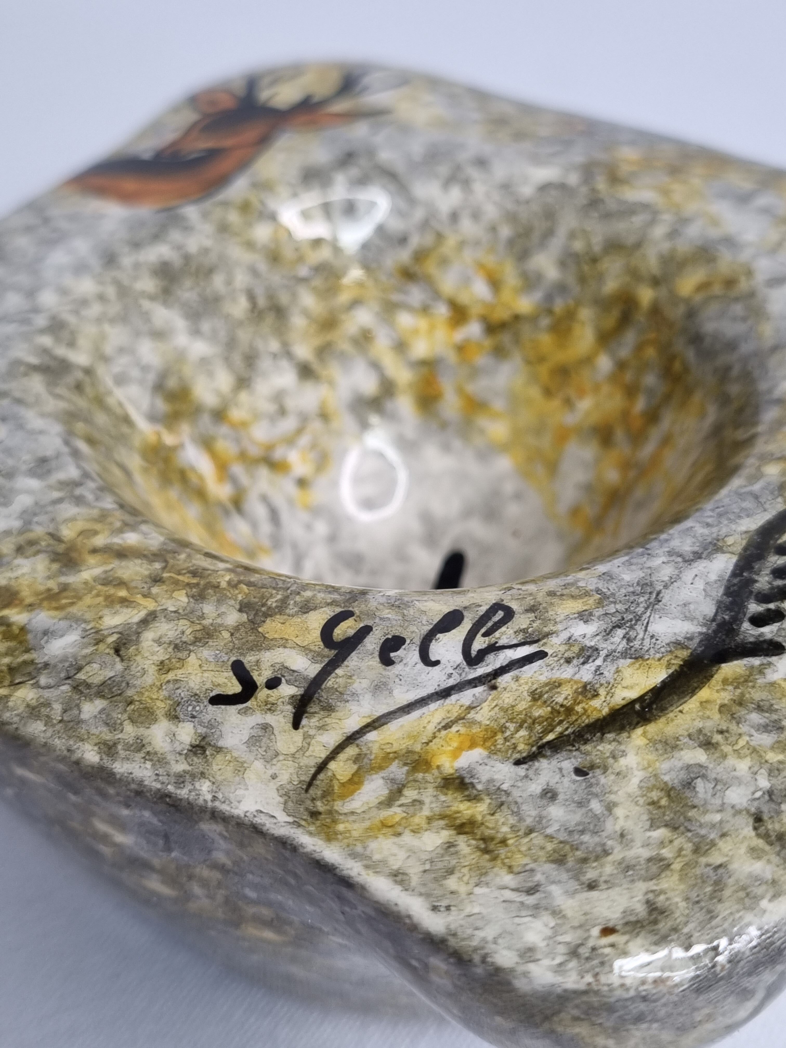 Empty pocket in vintage glazed ceramic signed "Gelb"