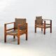 Paire de fauteuils en chêne français et en paille tissée, France, années 1960.