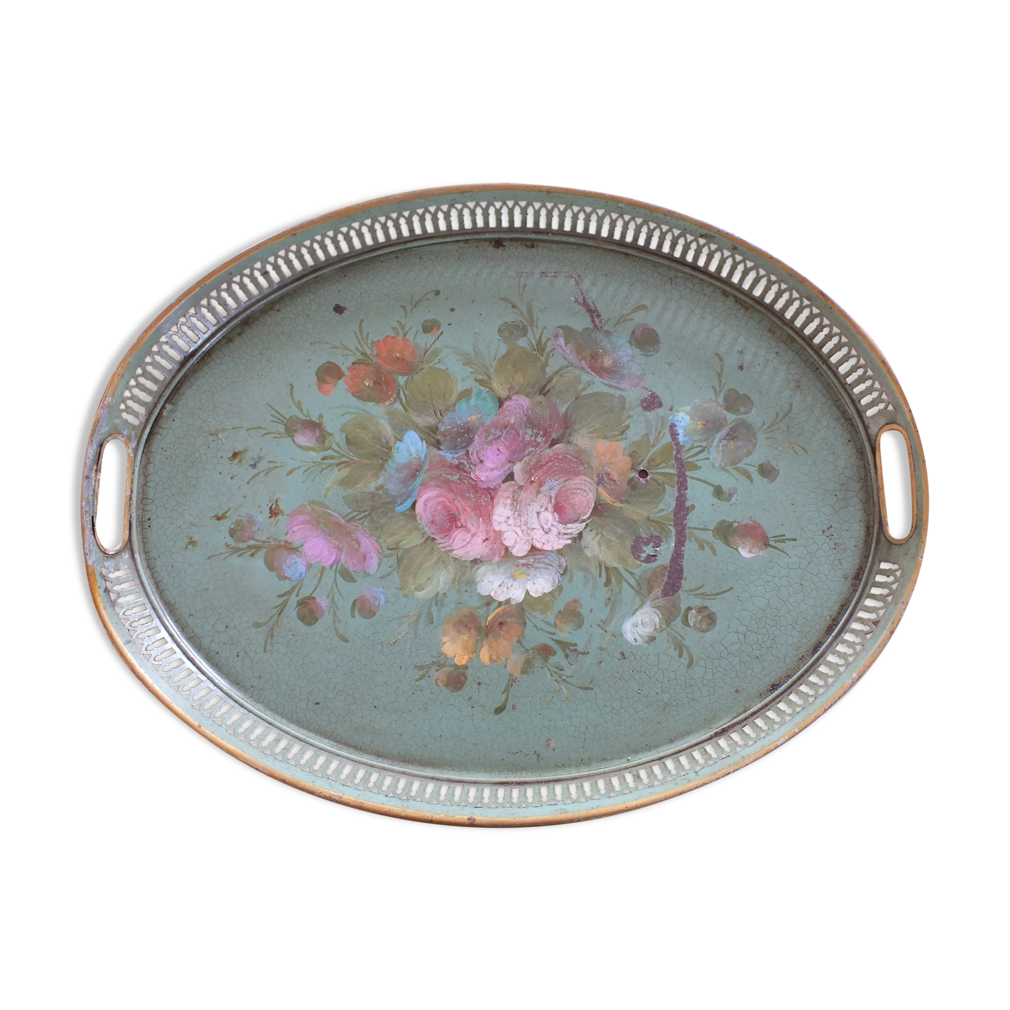 Tray with a plate gallery painted floral decoration
