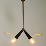 Mid Century brass ceiling lamp with a curved perforated sheet lampshade