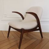 Two armchairs in wood and bouclé fabric by jan vanek, 1960s