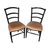 Pair of chairs napoleon 3 black wood & seat velour pink vintage #a196