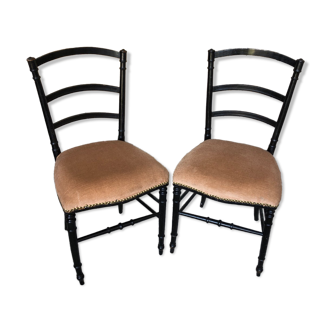 Paire de chaises napoleon 3 bois noir & assise velours