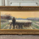 “Shepherd and his flock”, watercolor on paper, signed Maurice Hagemans