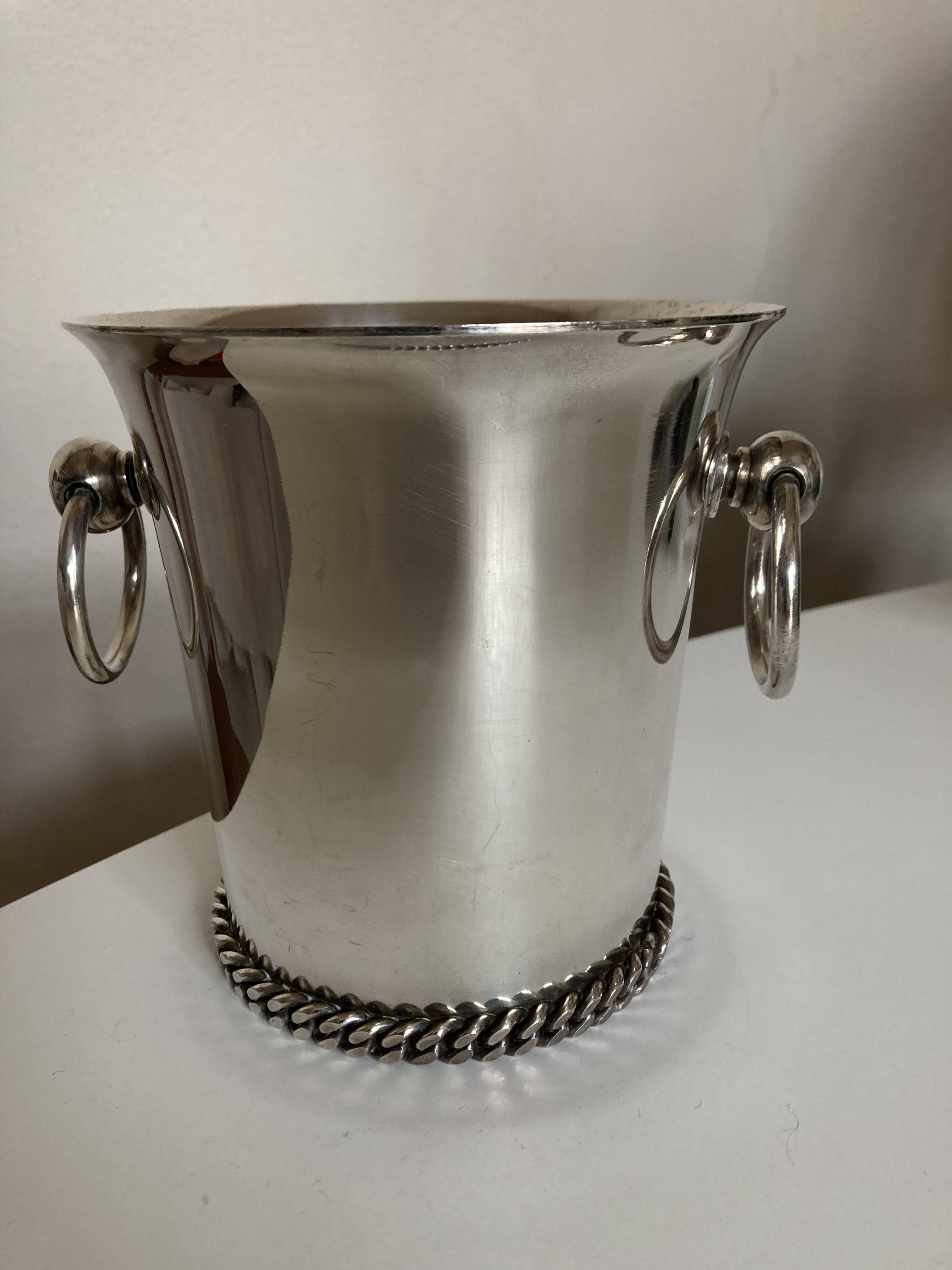 Silver-plated metal flowerpot in the style of Jean Després, 1950