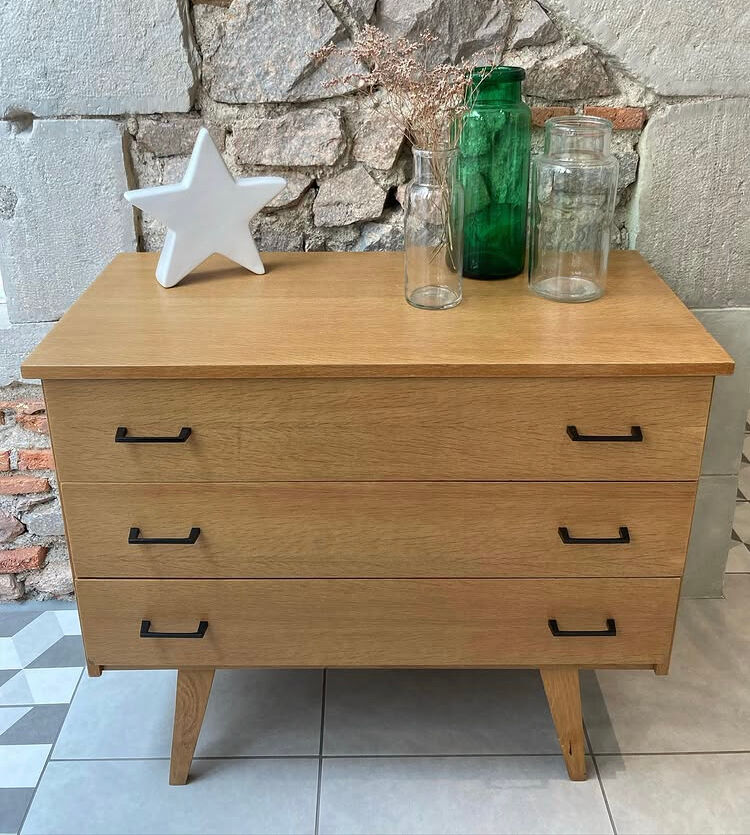 Commode années 60 pieds compas rénovée