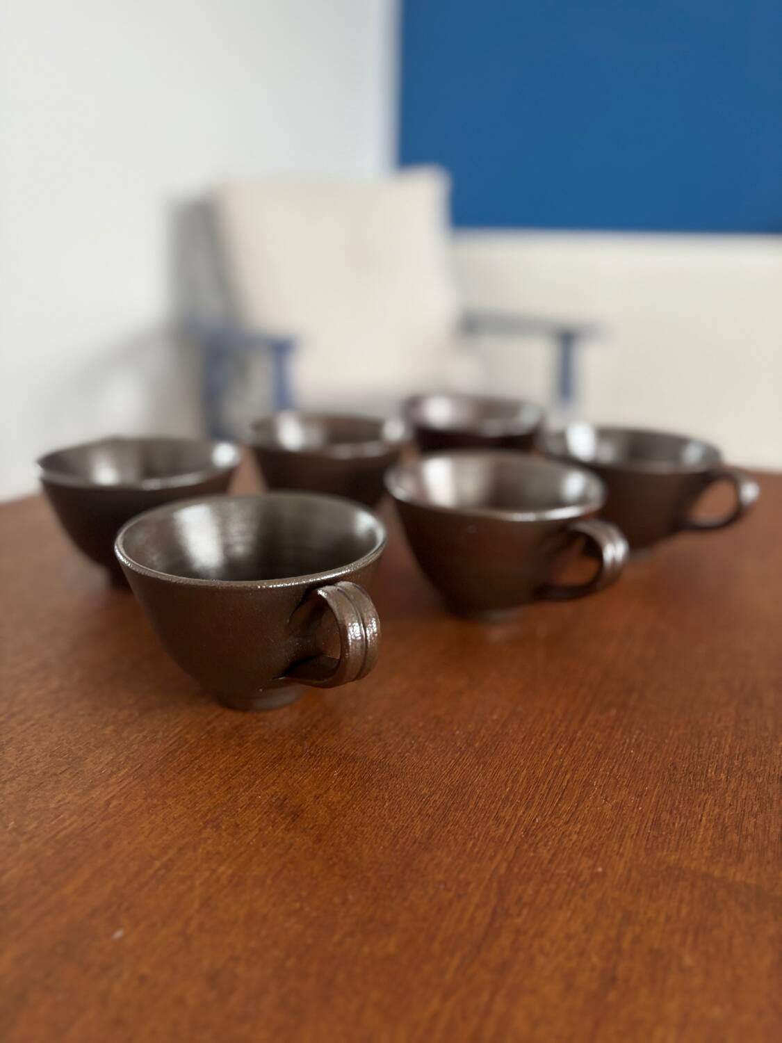 Lot de 6 tasses en céramique vintage - tasse en grès couleur chocolat